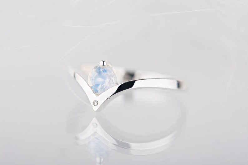 Sterling silver moonstone engagement chevron ring