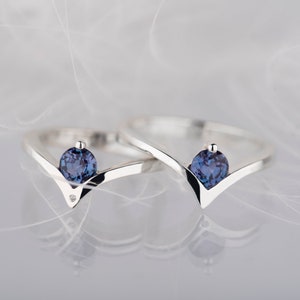 Two 14K white gold alexandrite chevron rings - one with accent diamond, second without accent diamond