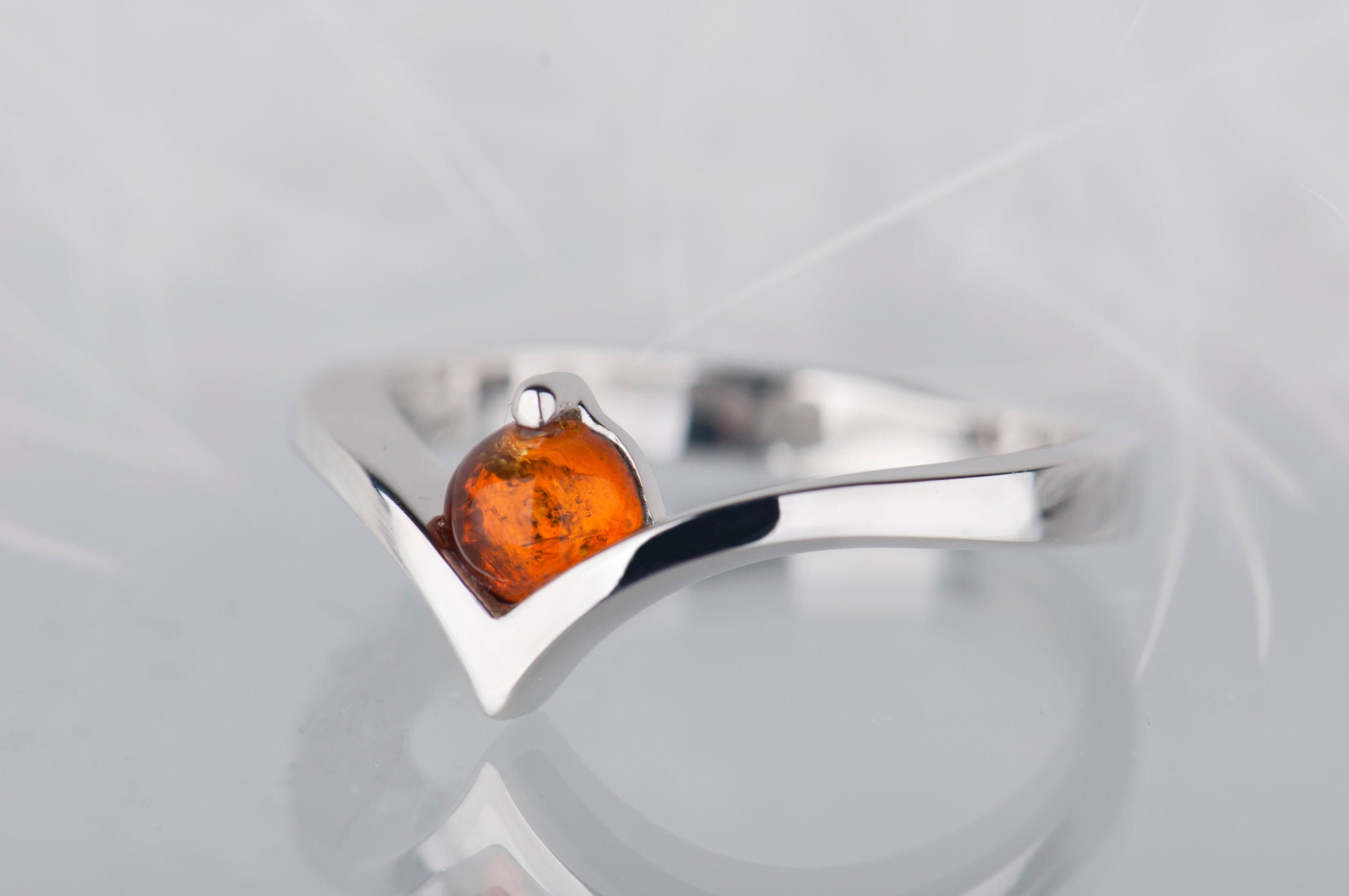 Baltic amber chevron engagement ring or promise ring for her