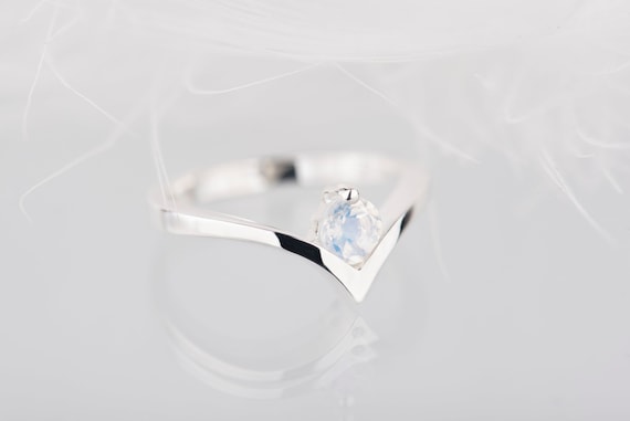 Sterling silver moonstone chevron promise ring