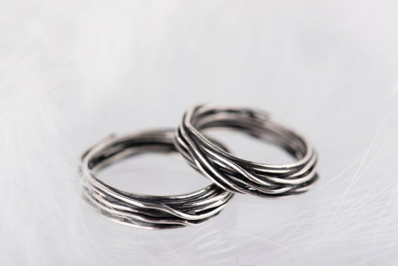 Black sterling silver organic wedding band