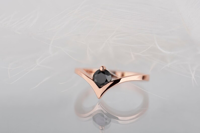14K rose gold black diamond ring