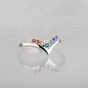 Sterling silver rainbow cubic zirconia enhancer chevron band