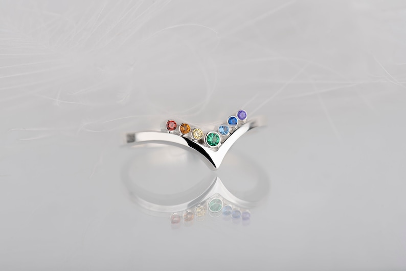 Sterling silver rainbow cubic zirconia enhancer chevron band