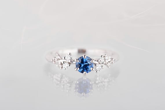 14K gold multistone natural blue sapphire engagement ring