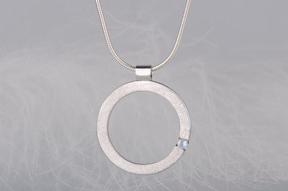 Sterling silver blue moonstone round pendant necklace