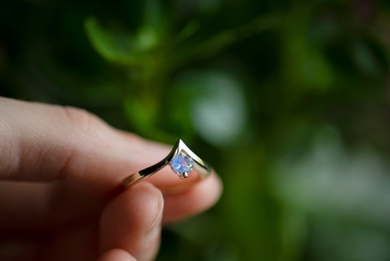 14K yellow gold moonstone chevron engagement ring