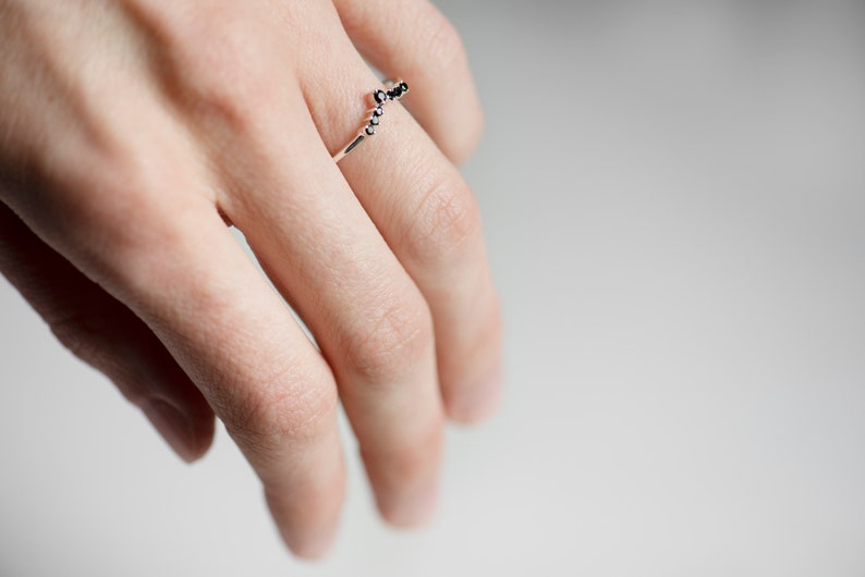 Sterling silver black diamond chevron band on hand