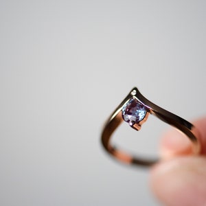 14K rose gold alexandrite chevron ring with accent diamond