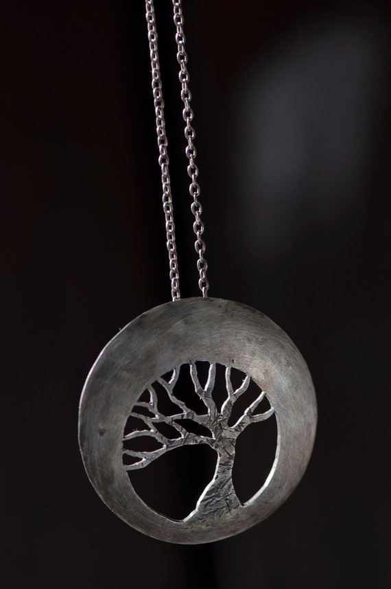 Sterling silver Tree of Life round pendant necklace