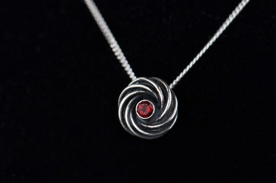 Black sterling silver garnet organic pendant necklace