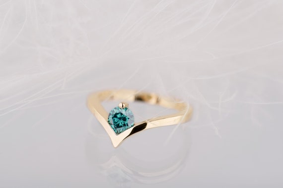14K yellow, white or rose gold lab created emerald moissanite chevron solid engagement ring