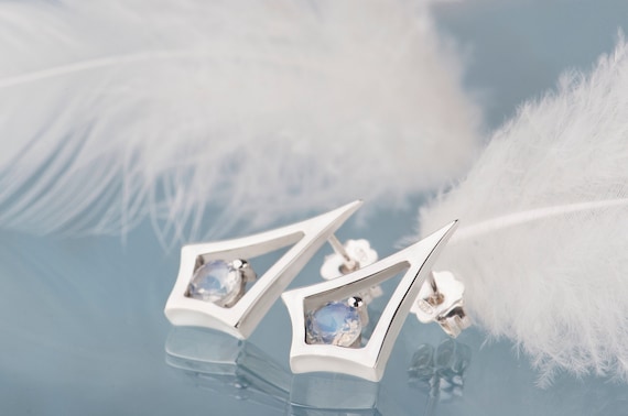 Sterling silver blue moonstone kite stud earrings