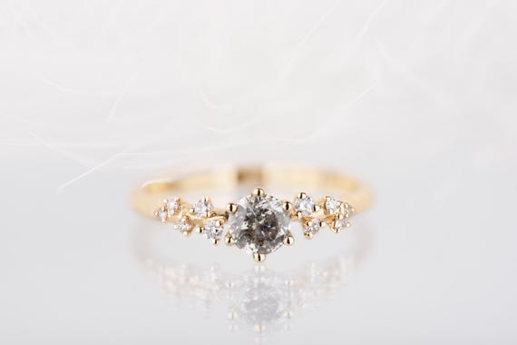 14K gold multistone salt and pepper diamond engagement ring