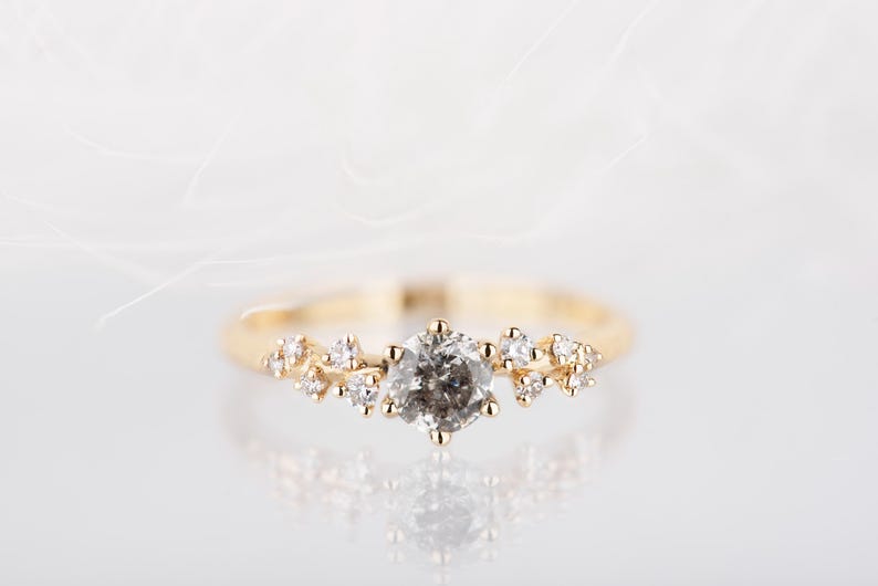 14K gold salt and pepper diamond and white diamonds engagement ring