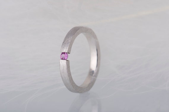 Natural pink ruby or pink sapphire tension ring