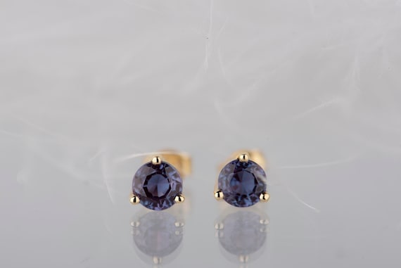 14K yellow gold alexandrite stud earrings