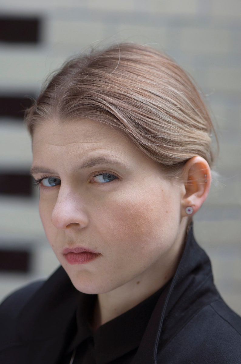 Sterling silver pink sapphire simple stud earrings