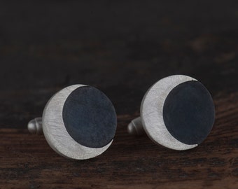 Black sterling silver half moon cufflinks
