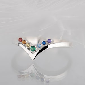 Sterling silver rainbow cubic zirconia enhancer chevron band