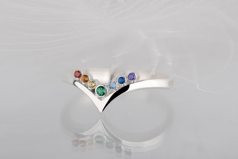 Sterling silver rainbow cubic zirconia enhancer chevron band