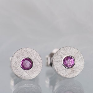 Sterling silver pink sapphire simple stud earrings