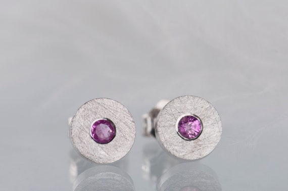 Natural pink ruby or pink sapphire small stud earrings
