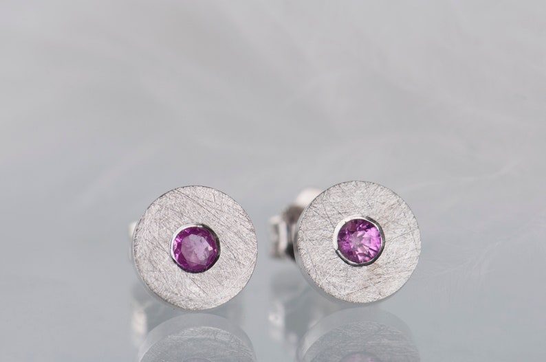 Sterling silver pink sapphire simple stud earrings