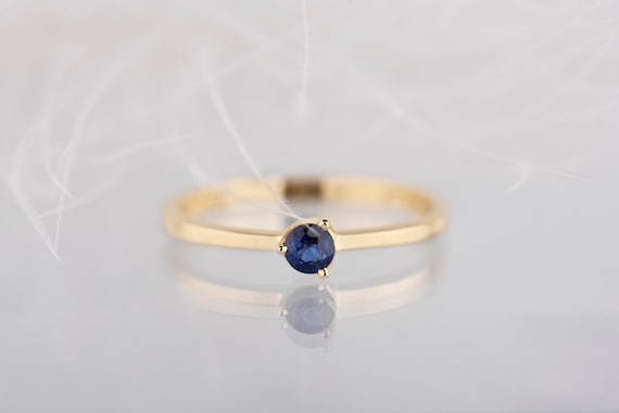 14K yellow, white or rose gold natural blue sapphire engagement ring