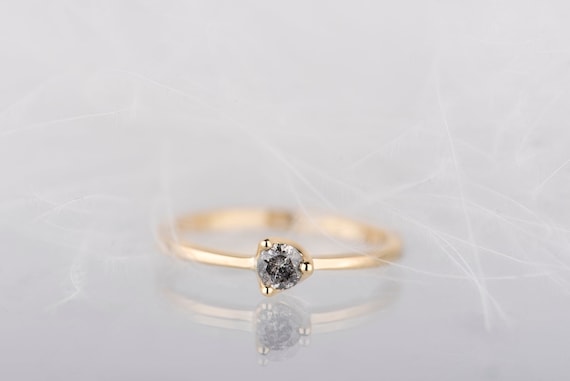 14K yellow, rose or white gold salt and pepper diamond solitaire engagement ring