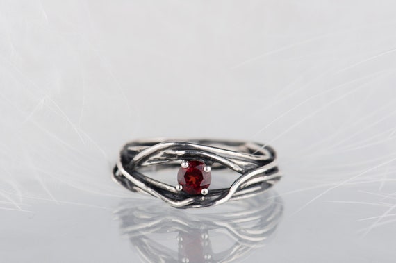 Black sterling silver garnet organic ring