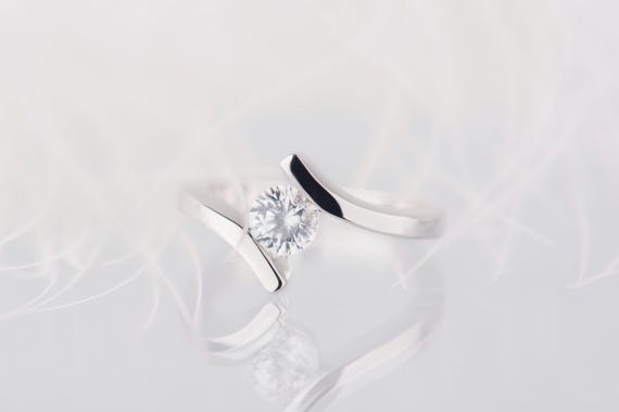 Sterling silver white sapphire bypass promise ring for her