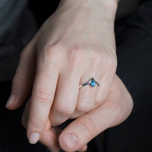 Sterling silver lab created aquamarine chevron ring