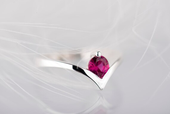 Sterling silver ruby chevron promise ring for her