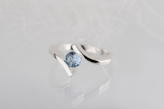 Sterling silver aquamarine bypass promise ring