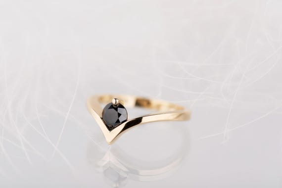 14K yellow gold black diamond chevron engagement ring