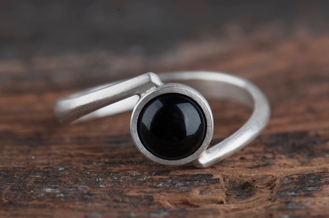 Sterling Silver Onyx Bypass Ring - Etsy