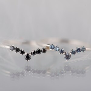 Sterling silver black diamond and alexandrite chevron stacking rings