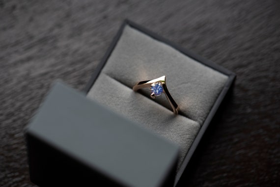 14K Rose gold moonstone chevron engagement ring