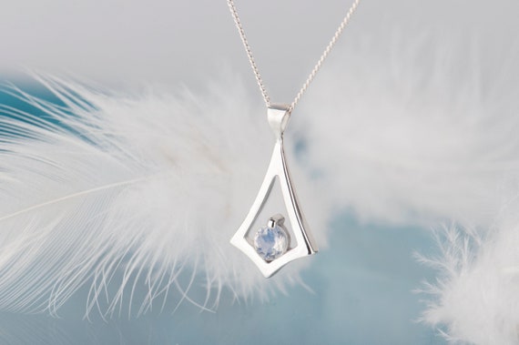 Sterling silver blue moonstone kite pendant necklace