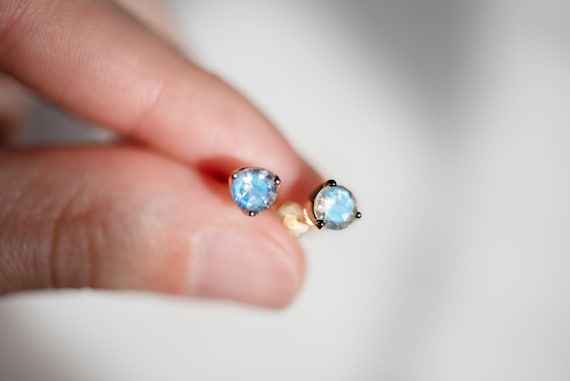 14K gold moonstone stud earrings