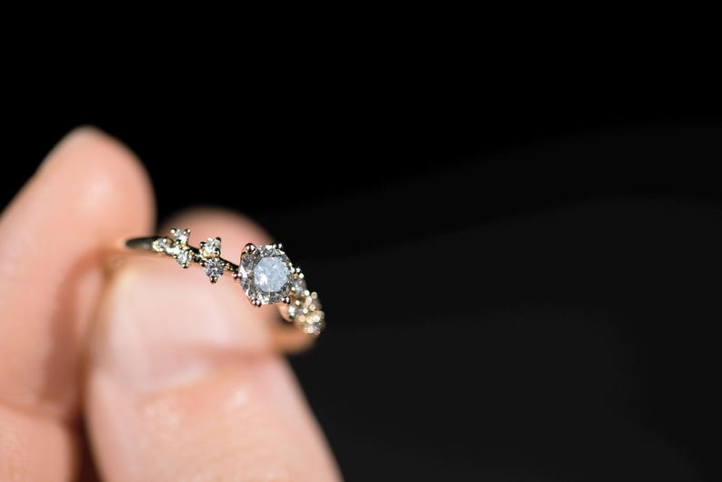 14K gold salt and pepper diamond and white diamonds engagement ring