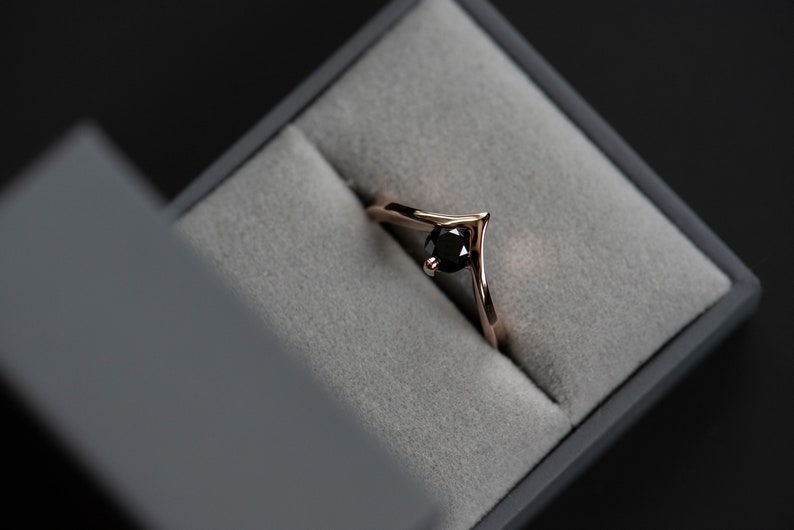 14K rose gold black diamond ring