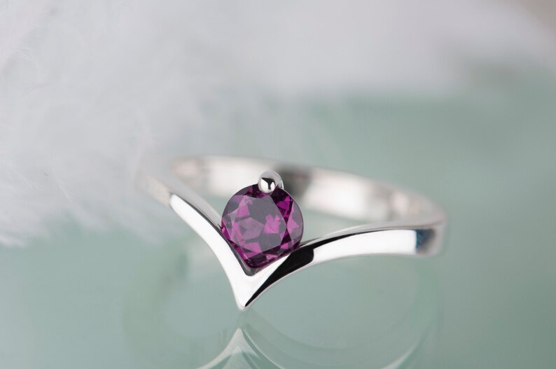 Sterling silver rhodolite garnet engagement chevron ring