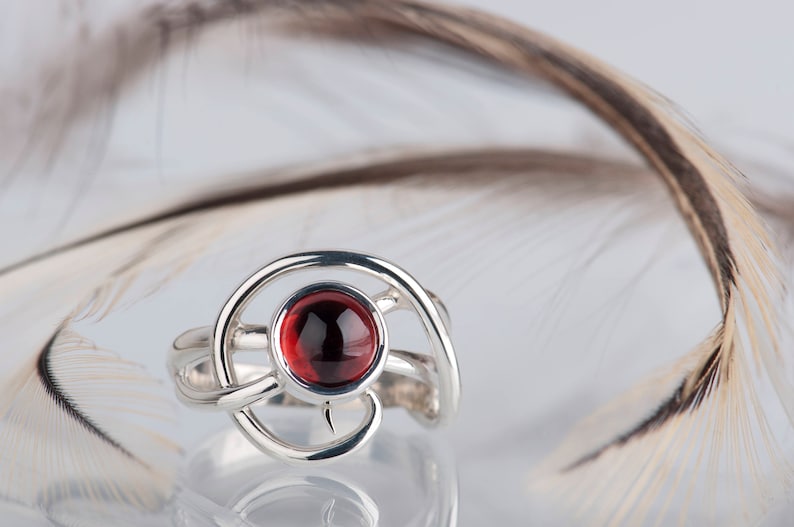 Sterling silver natural red garnet twisted ring