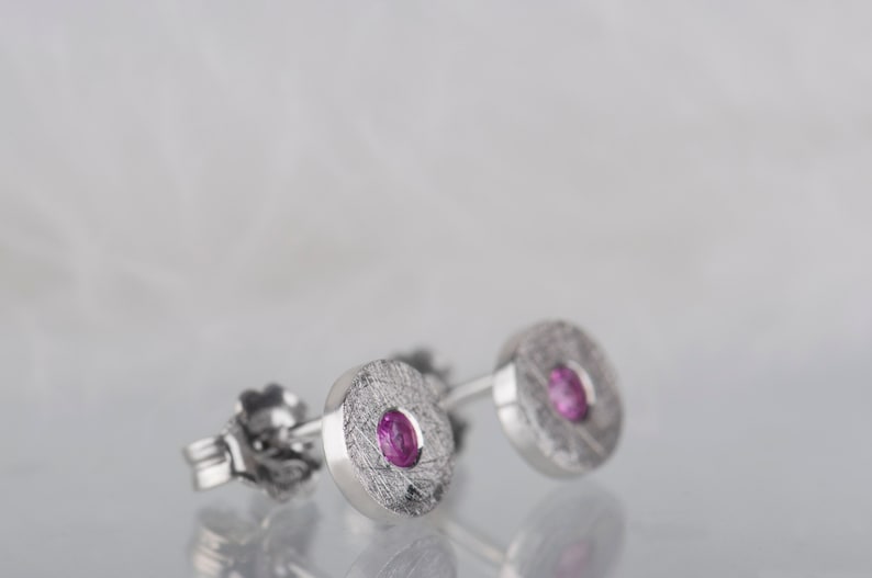 Sterling silver pink sapphire simple studs