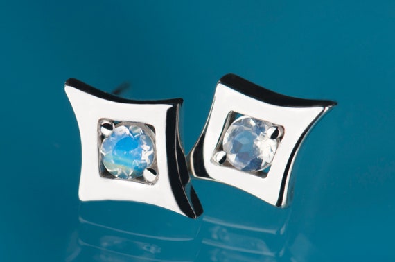 Sterling silver blue moonstone small stud earrings