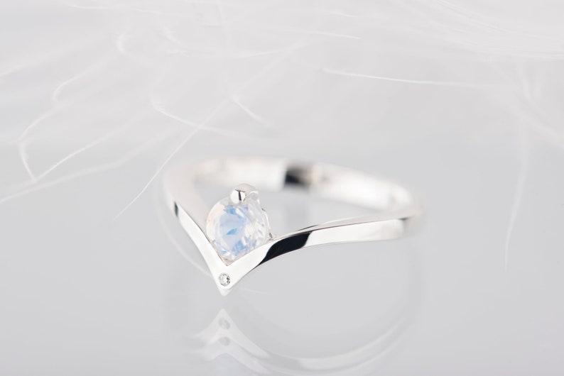 Sterling silver moonstone engagement chevron ring