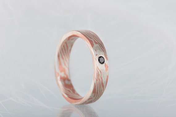 Black diamond mokume gane wide band