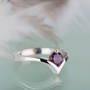 Sterling silver rhodolite garnet engagement chevron ring